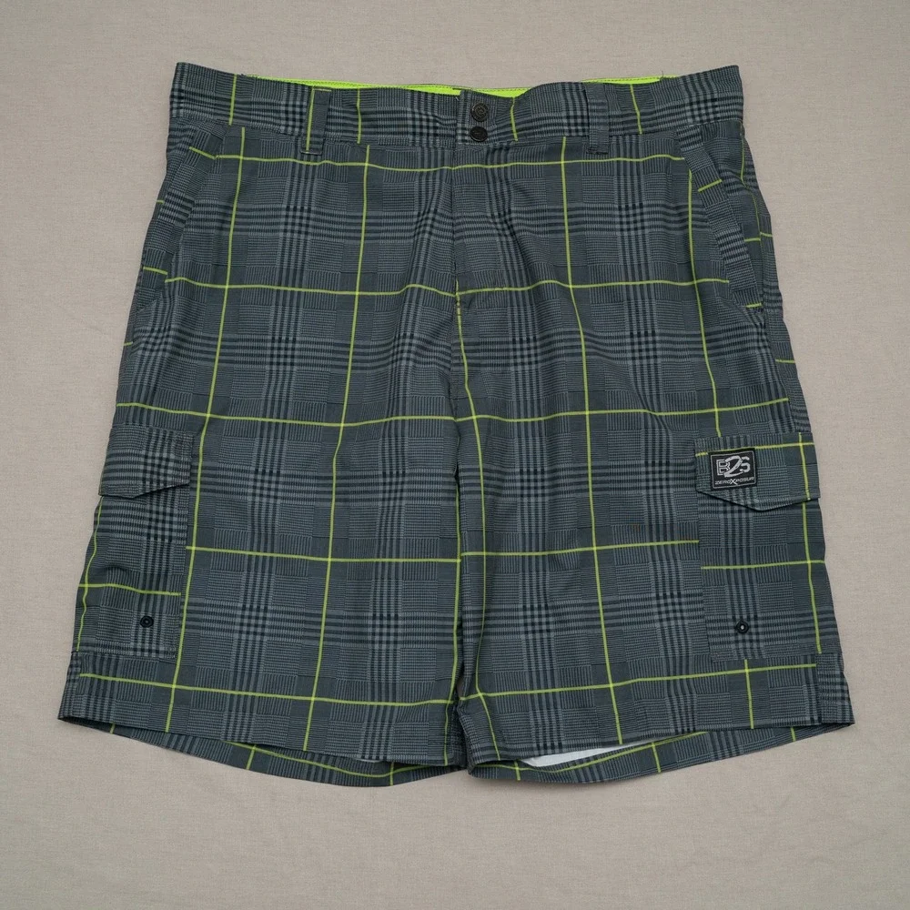ZeroXposur‎ Beach 2 Street Hybrid Board / Swim Short Green Plaid Y2k Baggy Large
